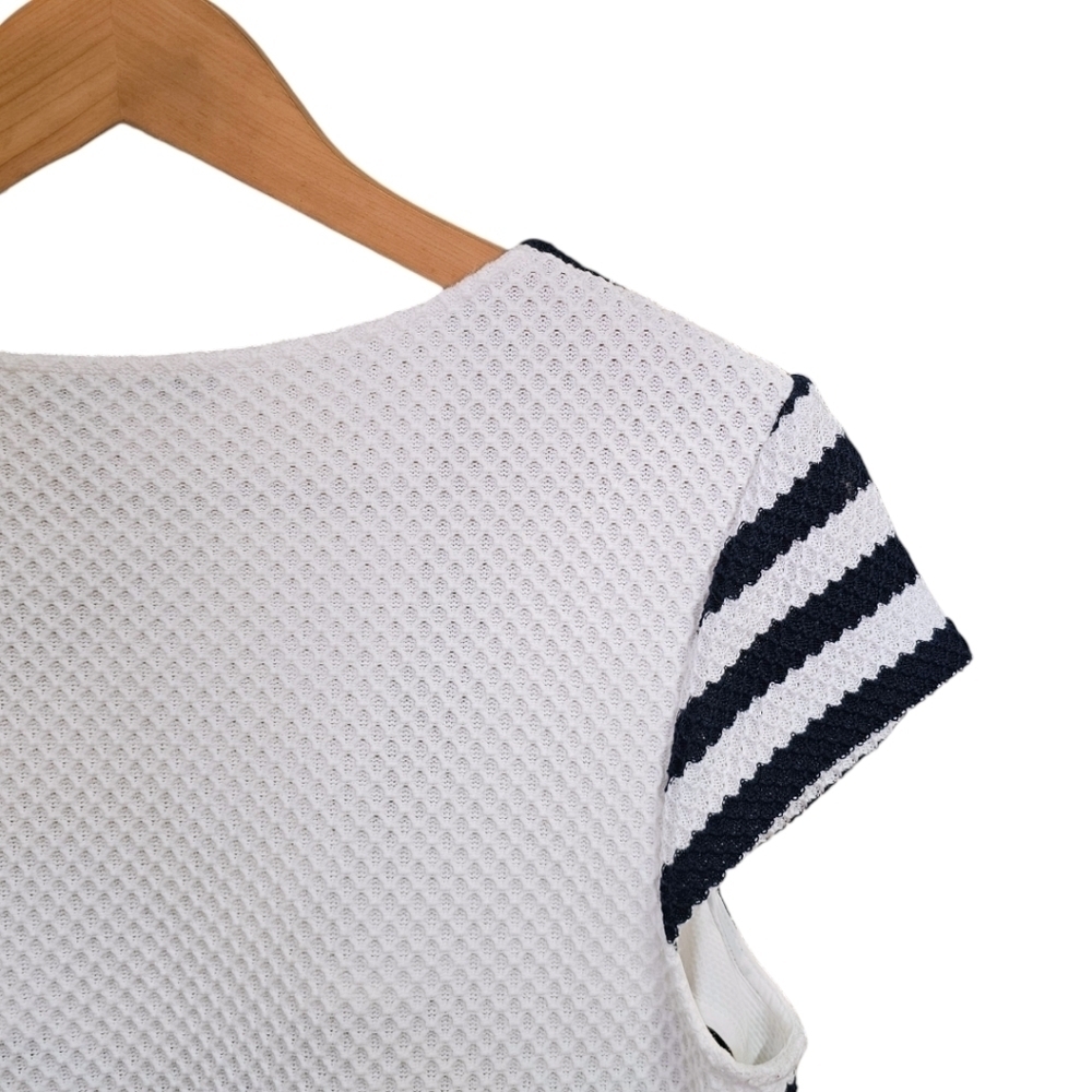 Diane Von Furstenberg Suji Honeycomb Knit Square Neck Striped Dress Size 14 - Picture 11 of 16